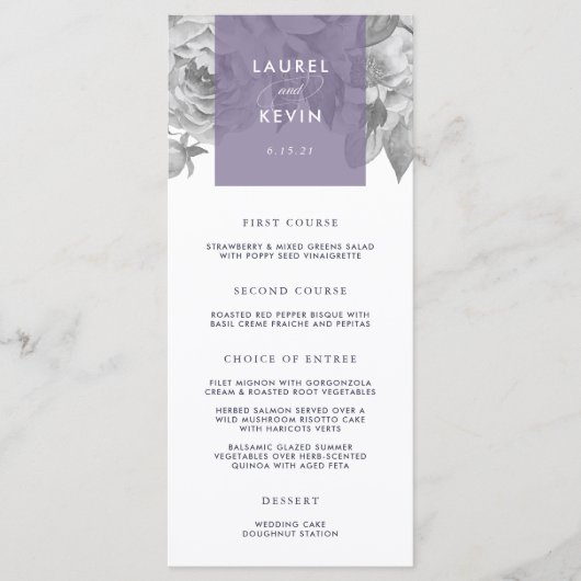  Bloemen Bruiloft Menu Kaart | Violet (Voorkant)