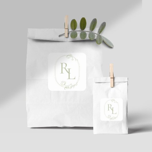 Bloemen Bruiloft Paar Initialen Monogram Vierkante Sticker