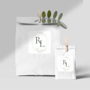  Bloemen Bruiloft Paar Initialen Monogram Vierkante Sticker
