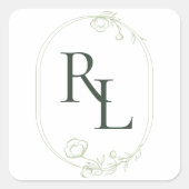  Bloemen Bruiloft Paar Initialen Monogram Vierkante Sticker (Voorkant)