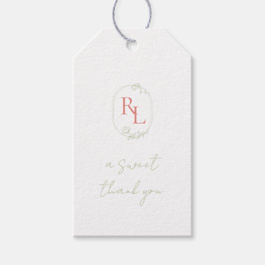  Bloemen Bruiloft Paar Monogram Dank u Cadeaulabel (Voorkant)