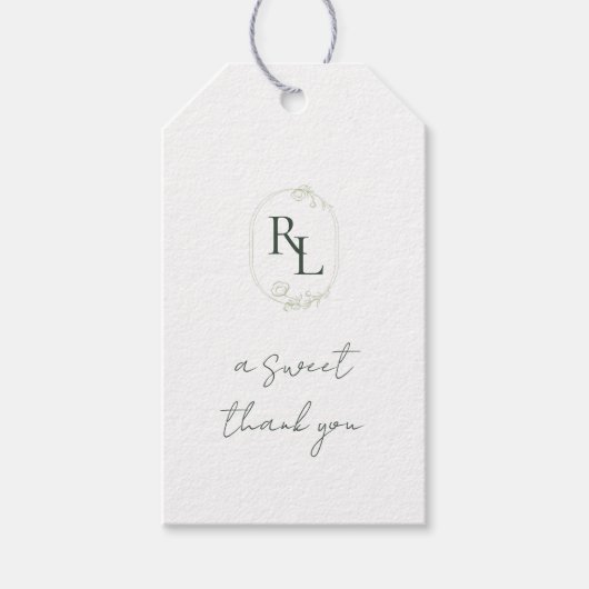 Bloemen Bruiloft Paar Monogram Dank u Cadeaulabel (Voorkant)