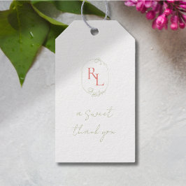  Bloemen Bruiloft Paar Monogram Dank u Cadeaulabel