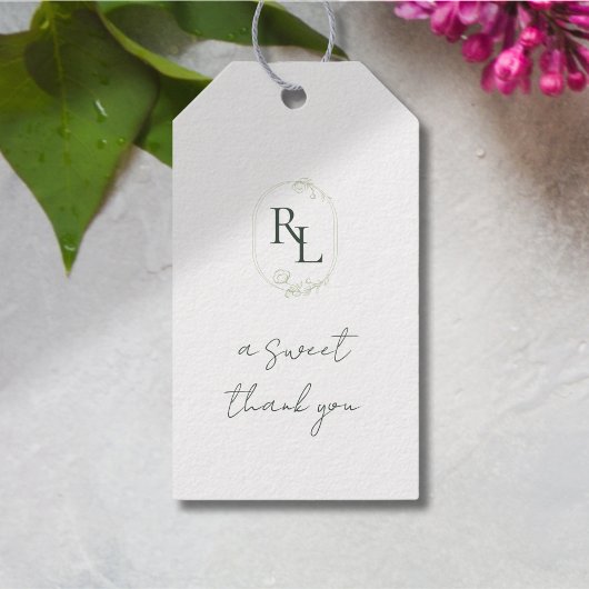  Bloemen Bruiloft Paar Monogram Dank u Cadeaulabel