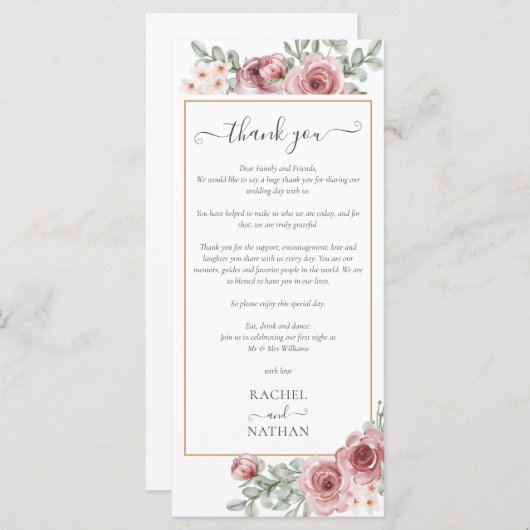 Bloemen bruiloft receptie dank u plaats kaart (Voorkant / Achterkant)