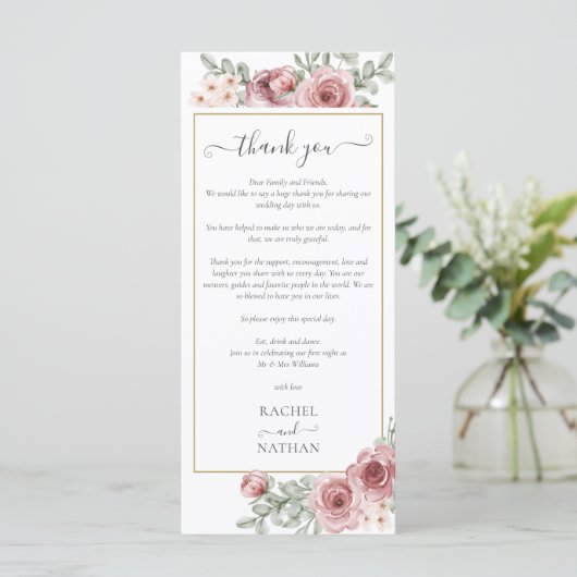 Bloemen bruiloft receptie dank u plaats kaart (Staand voorkant)