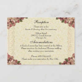 Bloemen bruiloft receptie roze rozen  informatiekaartje