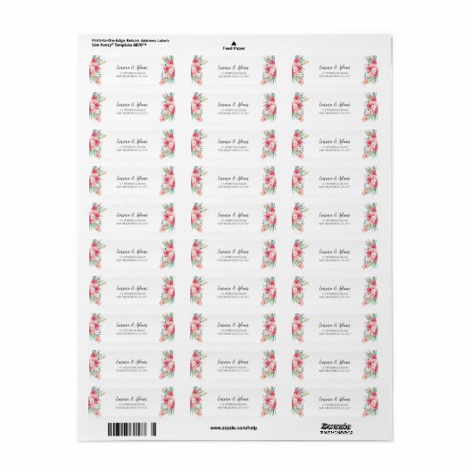 Bloemen Bruiloft retour adres label bloemen roze (Full Sheet)