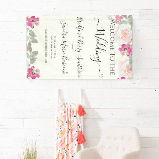 Bloemen bruiloft roze Bloemen bruiloft welkom Spandoek (Insitu)