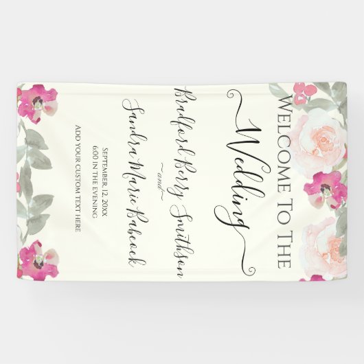 Bloemen bruiloft roze Bloemen bruiloft welkom Spandoek (Horizontaal)