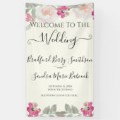 Bloemen bruiloft roze Bloemen bruiloft welkom Spandoek (Verticaal)