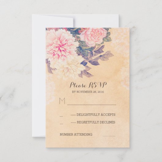 Bloemen bruiloft RSVP kaarten - pioenen (Voorkant)
