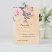 Bloemen bruiloft RSVP kaarten - pioenen (Staand voorkant)