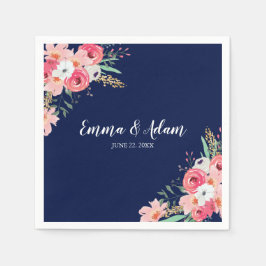 Bloemen Bruiloft Servet Botanische Bloemen Marine