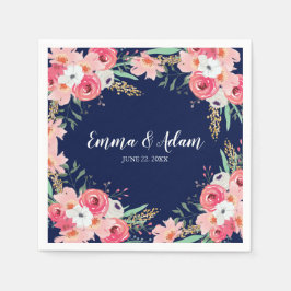 Bloemen Bruiloft Servet Botanische Bloemen Marine