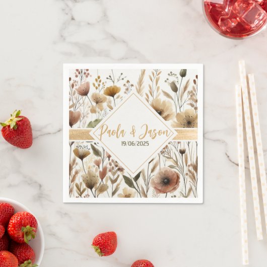 Bloemen bruiloft servet met gouden lint (Insitu)