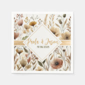 Bloemen bruiloft servet met gouden lint (Voorkant)