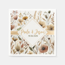 Bloemen bruiloft servet met gouden lint