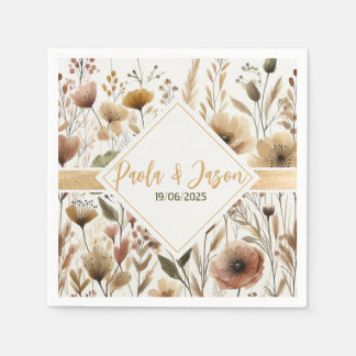 Bloemen bruiloft servet met gouden lint