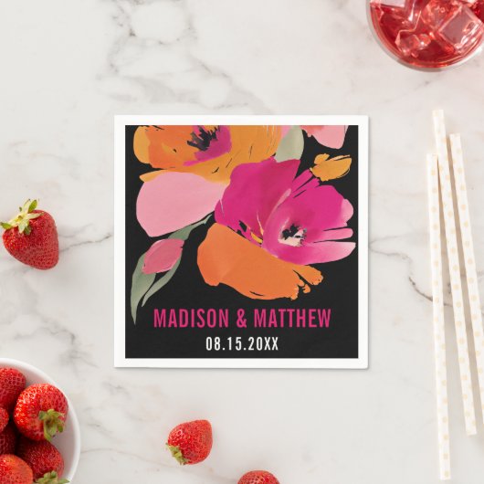  Bloemen Bruiloft Servet - Namen & Datum (Insitu)