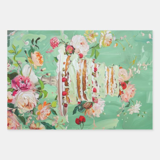  Bloemen Bruiloft Taart Voedsel Bakkerij Decoupage Inpakpapier Vel (Voorkant 2)