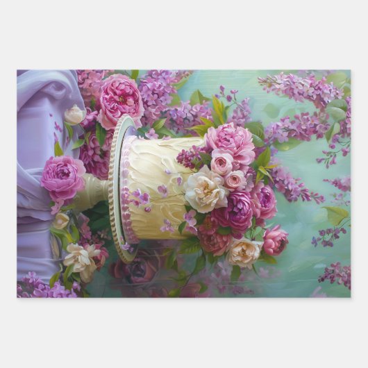 Bloemen Bruiloft Taart Voedsel Bakkerij Decoupage Inpakpapier Vel (Voorkant 2)