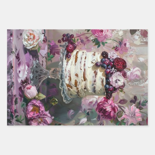 Bloemen Bruiloft Taart Voedsel Bakkerij Decoupage Inpakpapier Vel (Voorkant)