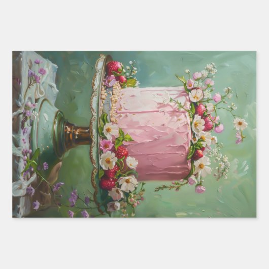 Bloemen Bruiloft Taart Voedsel Bakkerij Decoupage Inpakpapier Vel (Voorkant 3)