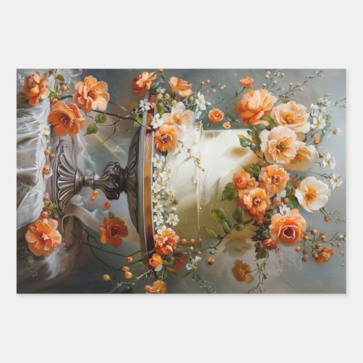 Bloemen Bruiloft Taart Voedsel Bakkerij Decoupage Inpakpapier Vel (Voorkant 2)