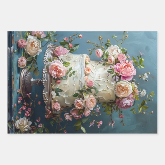  Bloemen Bruiloft Taart Voedsel Bakkerij Decoupage Inpakpapier Vel (Voorkant 3)