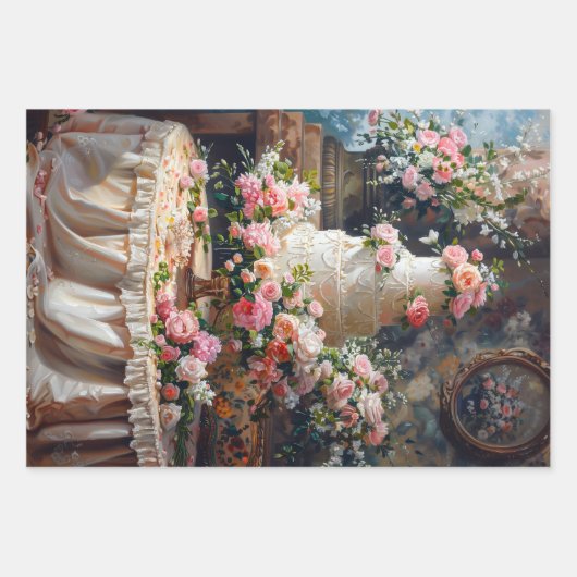 Bloemen Bruiloft Taart Voedsel Bakkerij Decoupage Inpakpapier Vel (Voorkant)