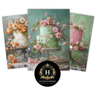 Bloemen Bruiloft Taart Voedsel Bakkerij Decoupage Inpakpapier Vel