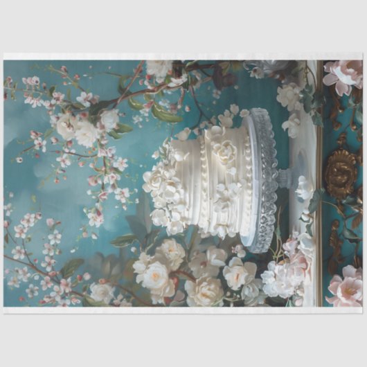  Bloemen Bruiloft Taart Voedsel Bakkerij Decoupage Tissuepapier (Voorkant)