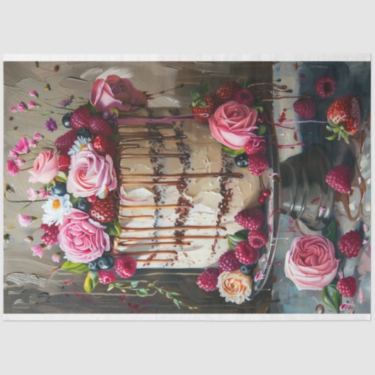  Bloemen Bruiloft Taart Voedsel Bakkerij Decoupage Tissuepapier (Voorkant)