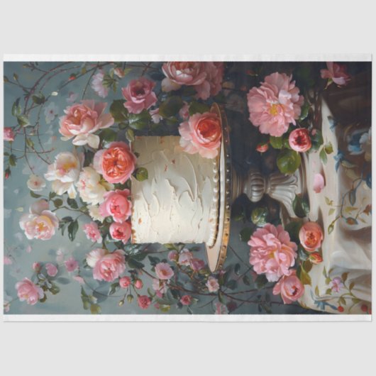  Bloemen Bruiloft Taart Voedsel Bakkerij Decoupage Tissuepapier (Voorkant)