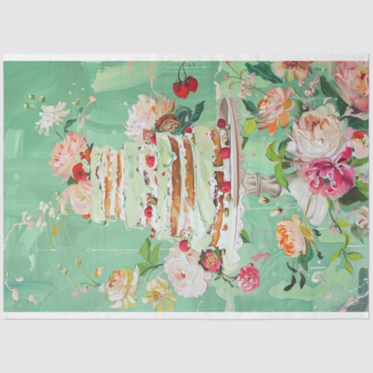  Bloemen Bruiloft Taart Voedsel Bakkerij Decoupage Tissuepapier (Voorkant)