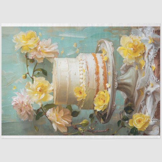 Bloemen Bruiloft Taart Voedsel Bakkerij Decoupage Tissuepapier (Voorkant)