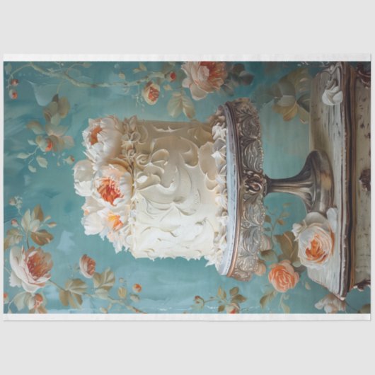  Bloemen Bruiloft Taart Voedsel Bakkerij Decoupage Tissuepapier (Voorkant)