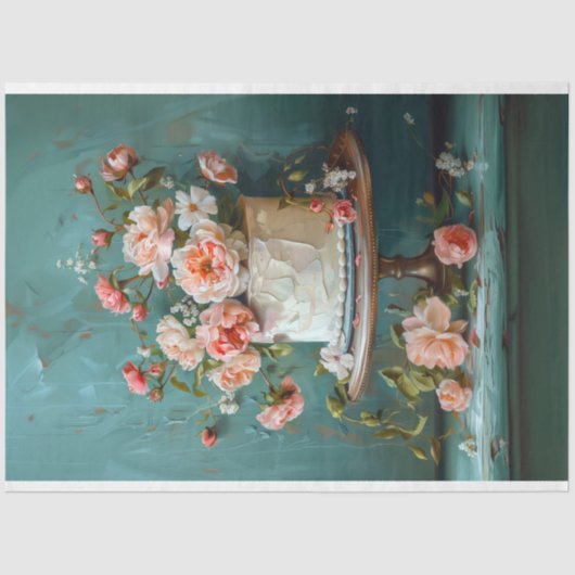  Bloemen Bruiloft Taart Voedsel Bakkerij Decoupage Tissuepapier (Voorkant)