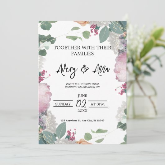 Bloemen bruiloft thema kaart (Staand voorkant)