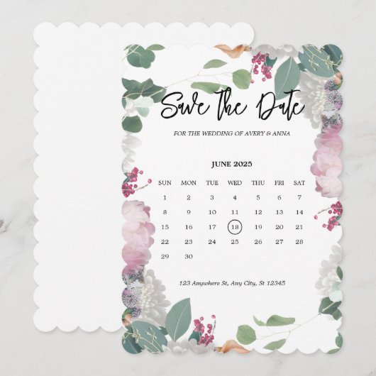 Bloemen bruiloft thema save the date (Voorkant / Achterkant)