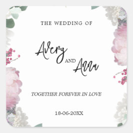 Bloemen bruiloft thema vierkante sticker