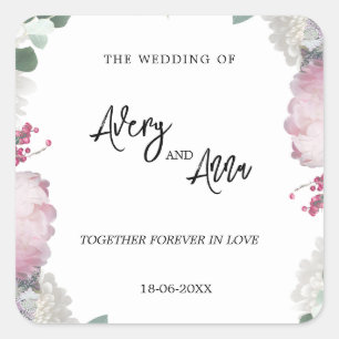 Bloemen bruiloft thema vierkante sticker