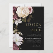 Bloemen bruiloft uitnodiging, donker humeurig brui kaart (Voorkant)