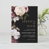 Bloemen bruiloft uitnodiging, donker humeurig brui kaart (Staand voorkant)