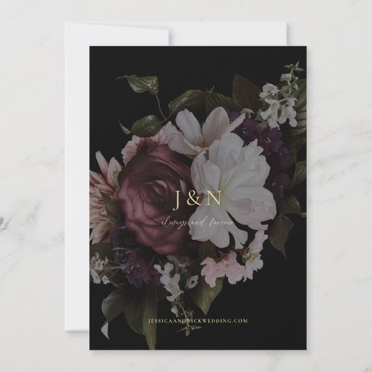 Bloemen bruiloft uitnodiging, donker humeurig brui kaart (Achterkant)