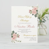 Bloemen bruiloft uitnodiging in het Spaans (Staand voorkant)