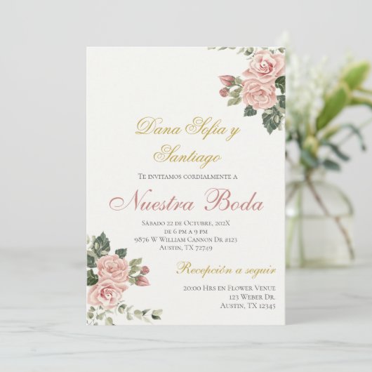 Bloemen bruiloft uitnodiging in het Spaans (Staand voorkant)