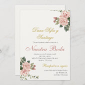 Bloemen bruiloft uitnodiging in het Spaans (Voorkant / Achterkant)