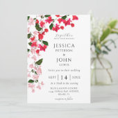 Bloemen bruiloft uitnodiging met Bougainvillea (Staand voorkant)